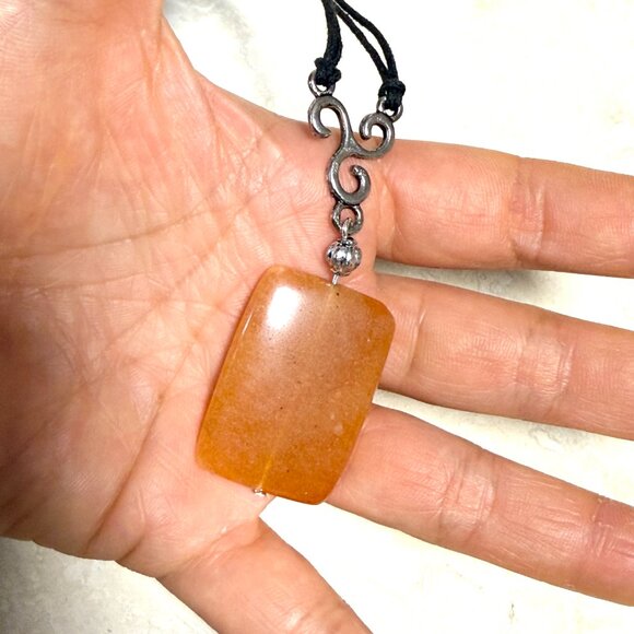 2/$20, Genuine Orange Aventurine Necklace, Geometric Gemstone Cord Necklace - Picture 9 of 10